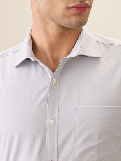 Park Avenue Men Grey Structure Slim Fit Cotton Blend Full Sleeve Formal Shirt