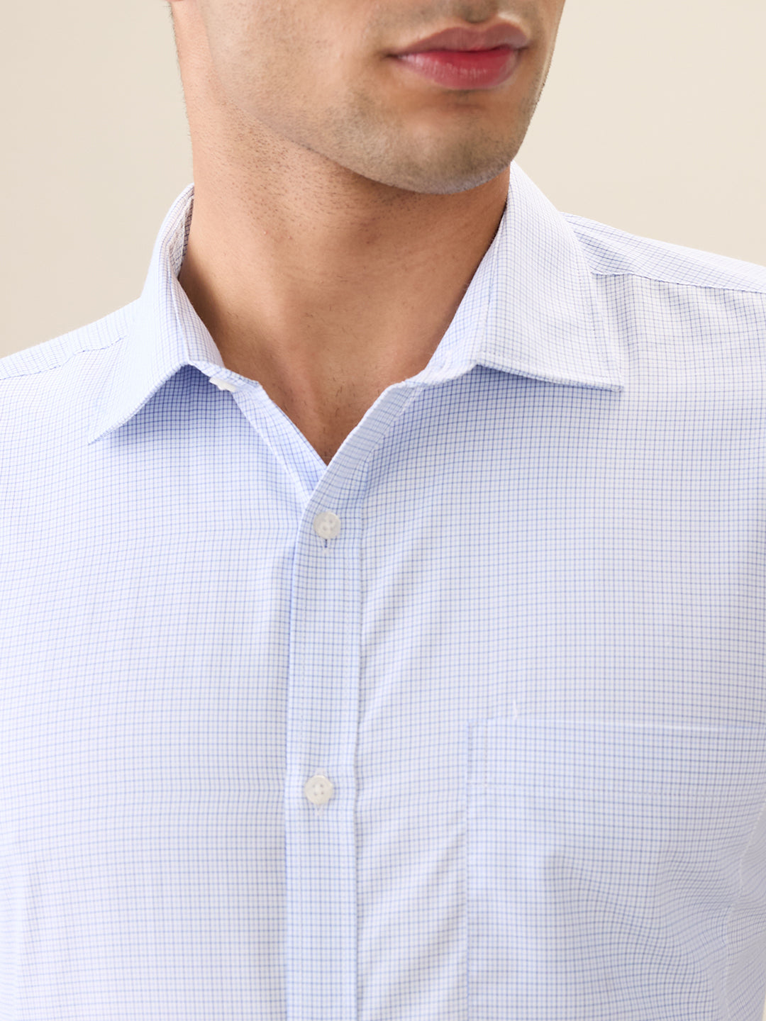 Park Avenue Men Blue Checks Slim Fit Cotton Blend Full Sleeve Formal Shirt