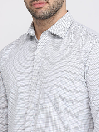 Park Avenue Men Grey Checks Slim Fit Cotton Blend Formal Shirt