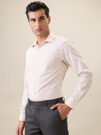 Park Avenue Men Brown Checks Slim Fit Cotton Blend Full Sleeve Formal Shirt