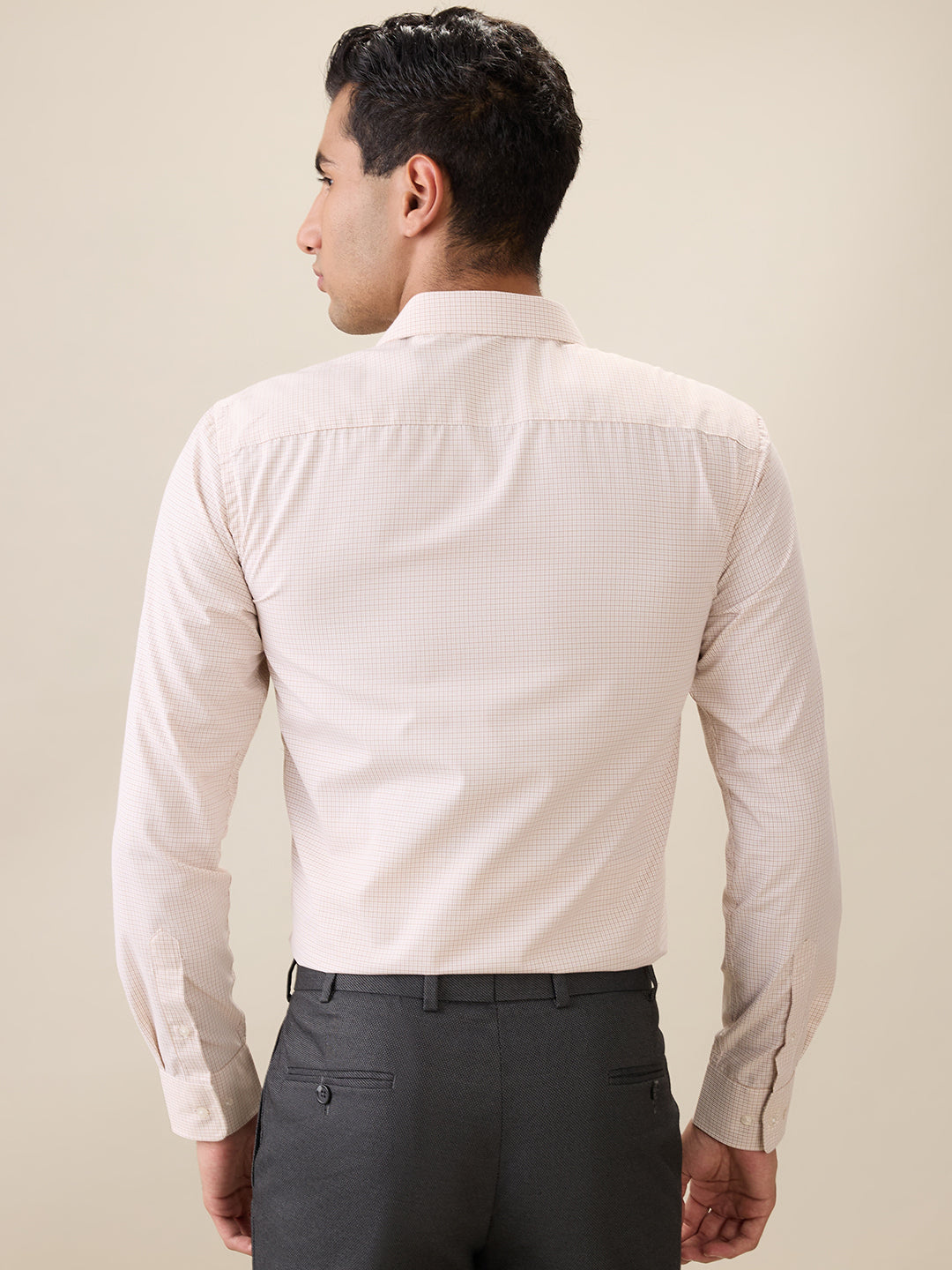 Park Avenue Men Brown Checks Slim Fit Cotton Blend Full Sleeve Formal Shirt