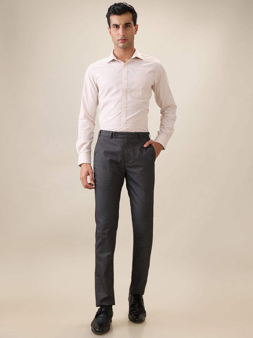 Park Avenue Men Brown Checks Slim Fit Cotton Blend Full Sleeve Formal Shirt