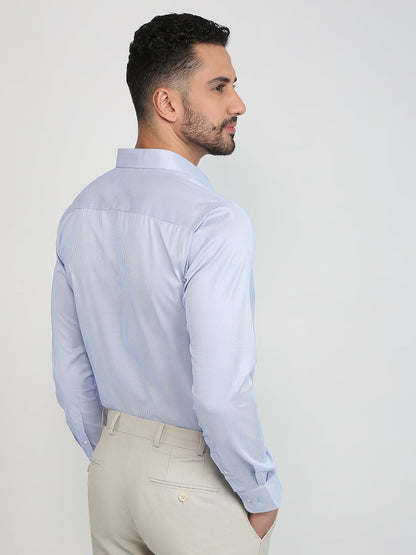 Park Avenue Men Blue Stripe Slim Fit Cotton Blend Formal Shirt