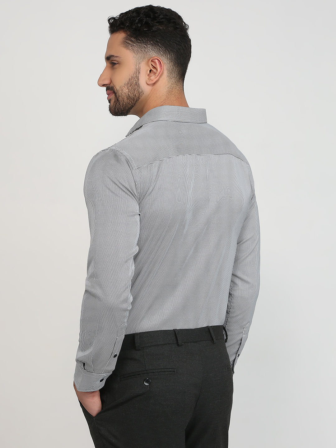 Park Avenue Men Black Stripe Slim Fit Cotton Blend Formal Shirt