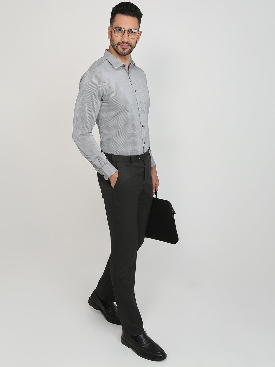 Park Avenue Men Black Stripe Slim Fit Cotton Blend Formal Shirt