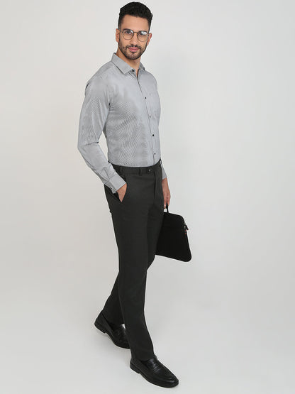 Park Avenue Men Black Stripe Slim Fit Cotton Blend Formal Shirt