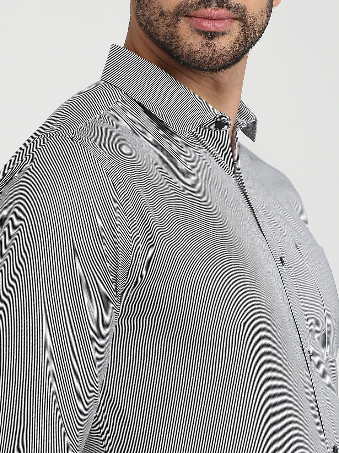 Park Avenue Men Black Stripe Slim Fit Cotton Blend Formal Shirt