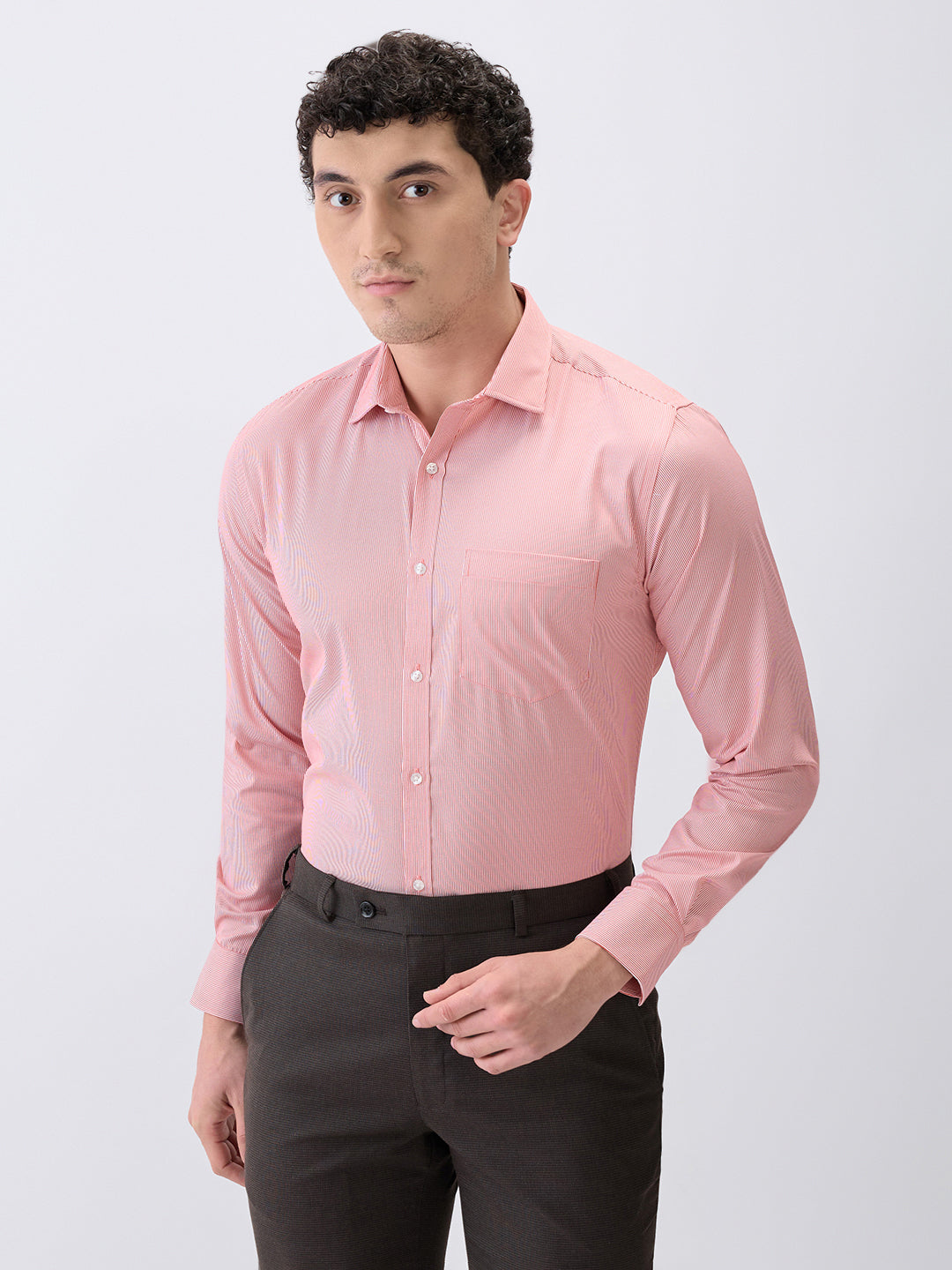 Park Avenue Men Red Stripe Slim Fit Cotton Blend Formal Shirt