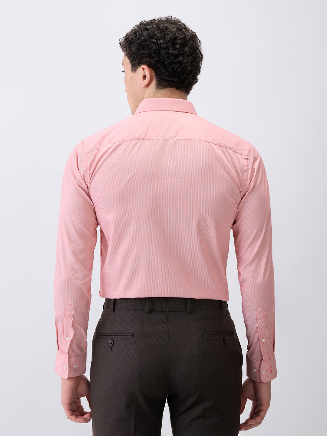 Park Avenue Men Red Stripe Slim Fit Cotton Blend Formal Shirt