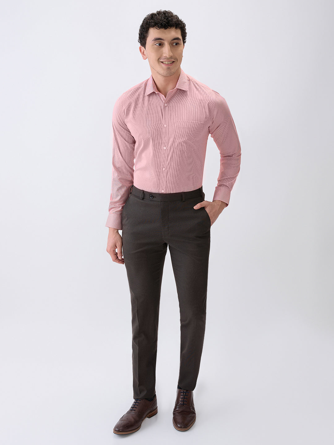 Park Avenue Men Red Stripe Slim Fit Cotton Blend Formal Shirt