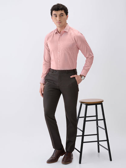 Park Avenue Men Red Stripe Slim Fit Cotton Blend Formal Shirt