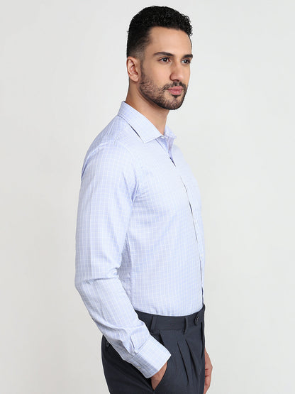 Park Avenue Men Blue Checks Slim Fit Cotton Blend Formal Shirt