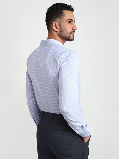 Park Avenue Men Blue Checks Slim Fit Cotton Blend Formal Shirt