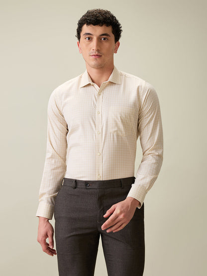 Park Avenue Men Brown Checks Slim Fit Cotton Blend Formal Shirt