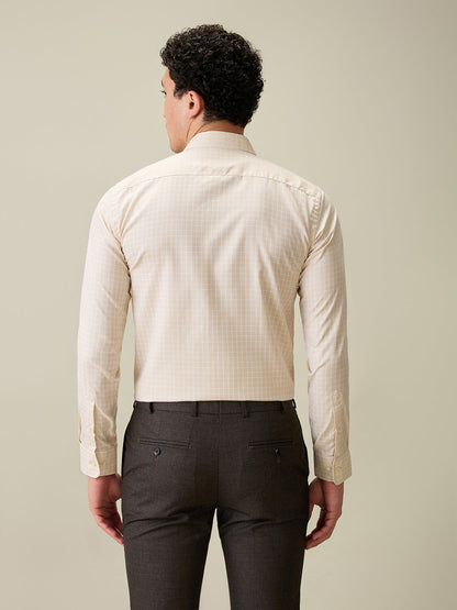 Park Avenue Men Brown Checks Slim Fit Cotton Blend Formal Shirt