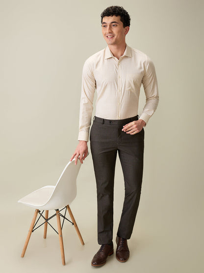 Park Avenue Men Brown Checks Slim Fit Cotton Blend Formal Shirt