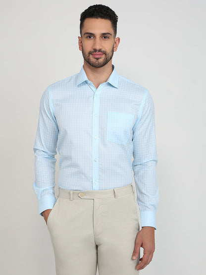 Park Avenue Men Blue Checks Slim Fit Cotton Blend Formal Shirt