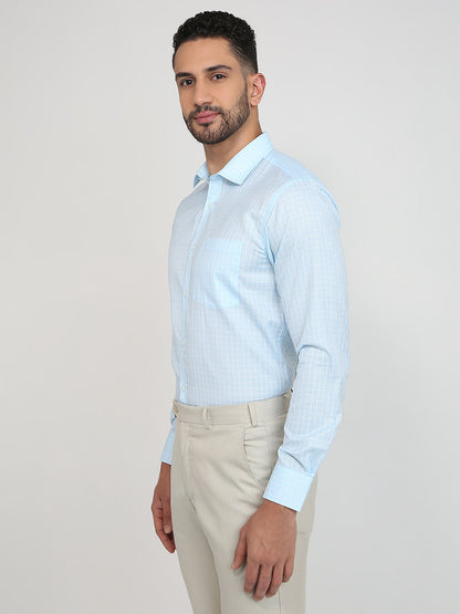 Park Avenue Men Blue Checks Slim Fit Cotton Blend Formal Shirt