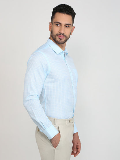 Park Avenue Men Blue Checks Slim Fit Cotton Blend Formal Shirt