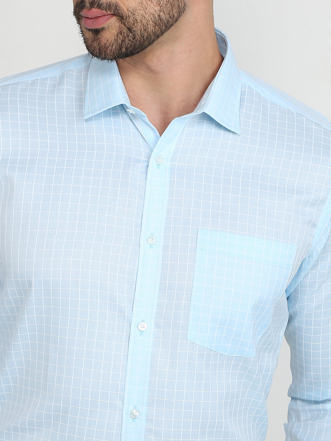 Park Avenue Men Blue Checks Slim Fit Cotton Blend Formal Shirt