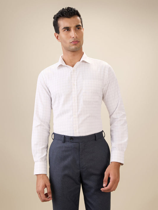 Park Avenue Men White Checks Slim Fit Cotton Blend Full Sleeve Formal Shirt