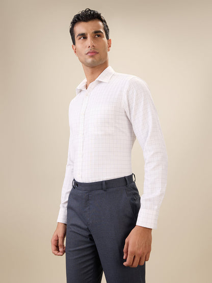 Park Avenue Men White Checks Slim Fit Cotton Blend Full Sleeve Formal Shirt