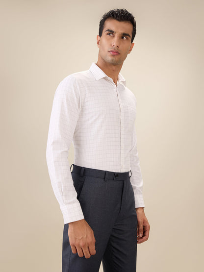 Park Avenue Men White Checks Slim Fit Cotton Blend Full Sleeve Formal Shirt