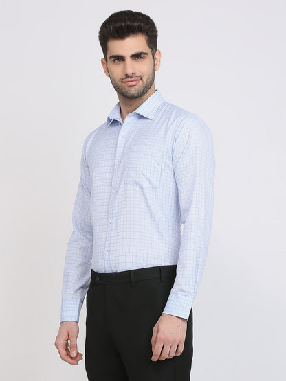 Park Avenue Men Blue Checks Slim Fit Cotton Blend Formal Shirt