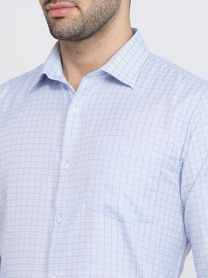 Park Avenue Men Blue Checks Slim Fit Cotton Blend Formal Shirt