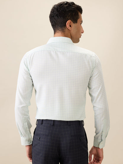 Park Avenue Men Green Checks Slim Fit Cotton Blend Full Sleeve Formal Shirt