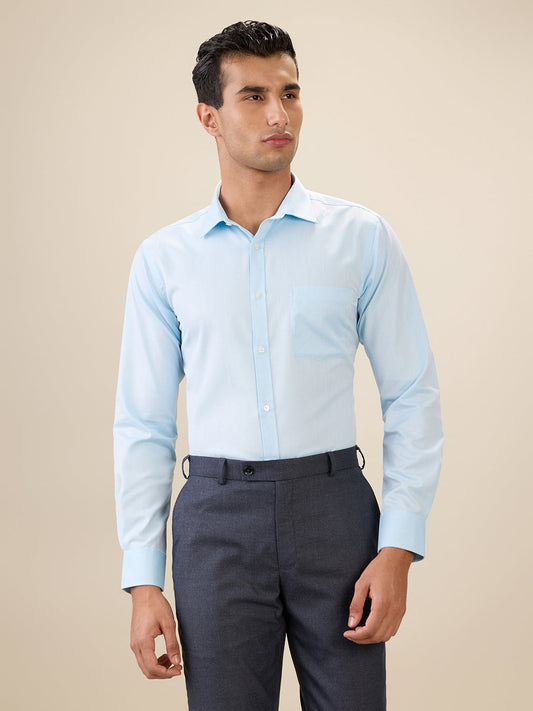 Park Avenue Men Blue Structure Slim Fit Cotton Blend Full Sleeve Formal Shirt