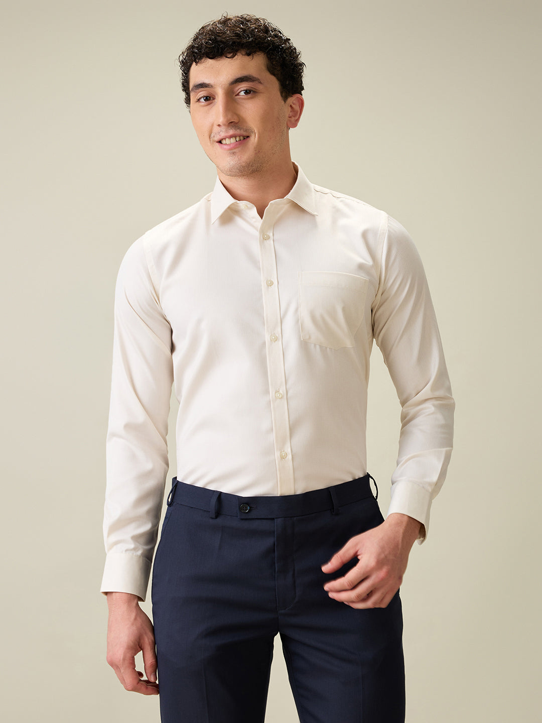 Park Avenue Men Brown Structure Slim Fit Cotton Blend Formal Shirt