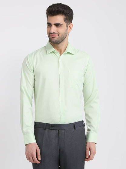 Park Avenue Men Green Structure Slim Fit Cotton Blend Formal Shirt