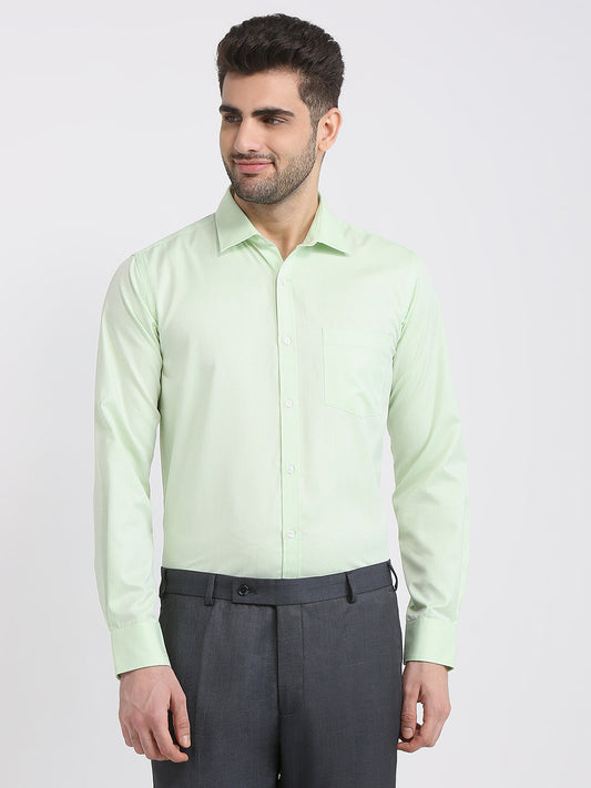 Park Avenue Men Green Structure Slim Fit Cotton Blend Formal Shirt
