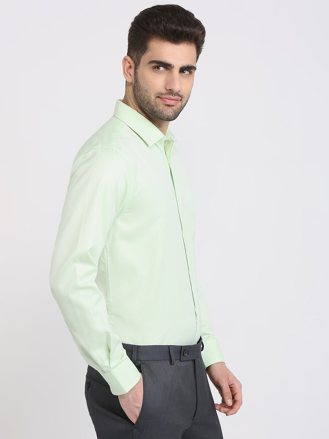 Park Avenue Men Green Structure Slim Fit Cotton Blend Formal Shirt
