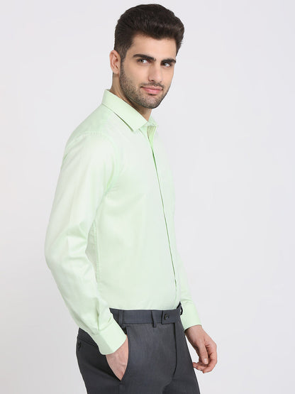 Park Avenue Men Green Structure Slim Fit Cotton Blend Formal Shirt