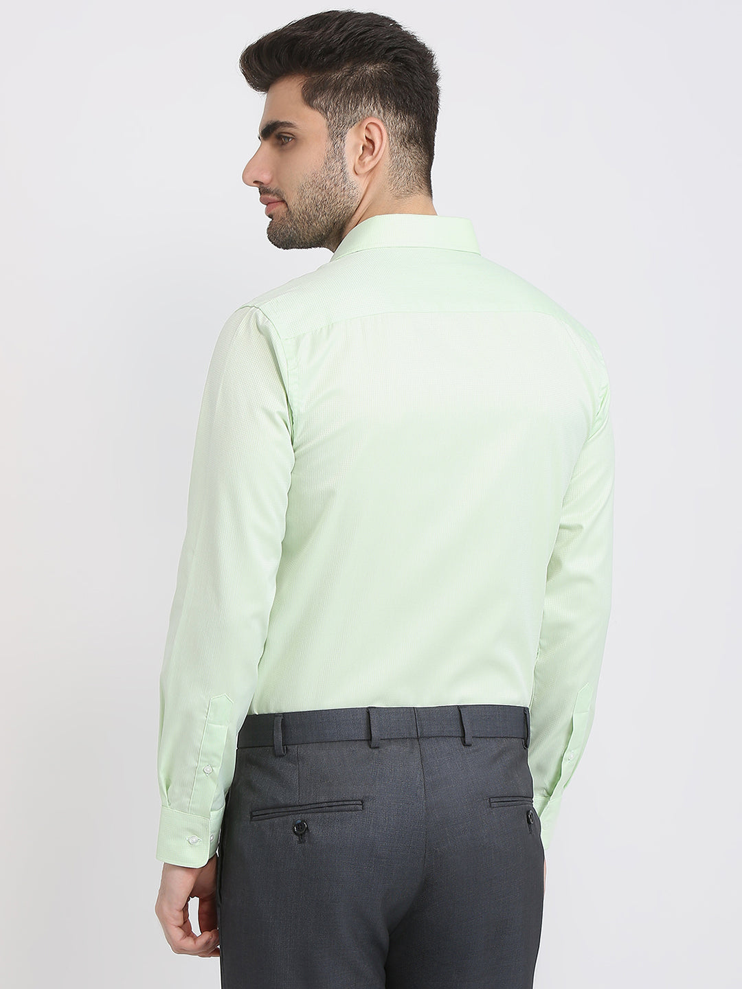 Park Avenue Men Green Structure Slim Fit Cotton Blend Formal Shirt