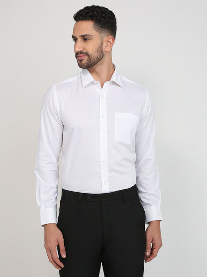 Park Avenue Men White Structure Slim Fit Cotton Blend Formal Shirt