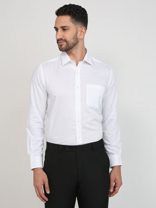 Park Avenue Men White Structure Slim Fit Cotton Blend Formal Shirt