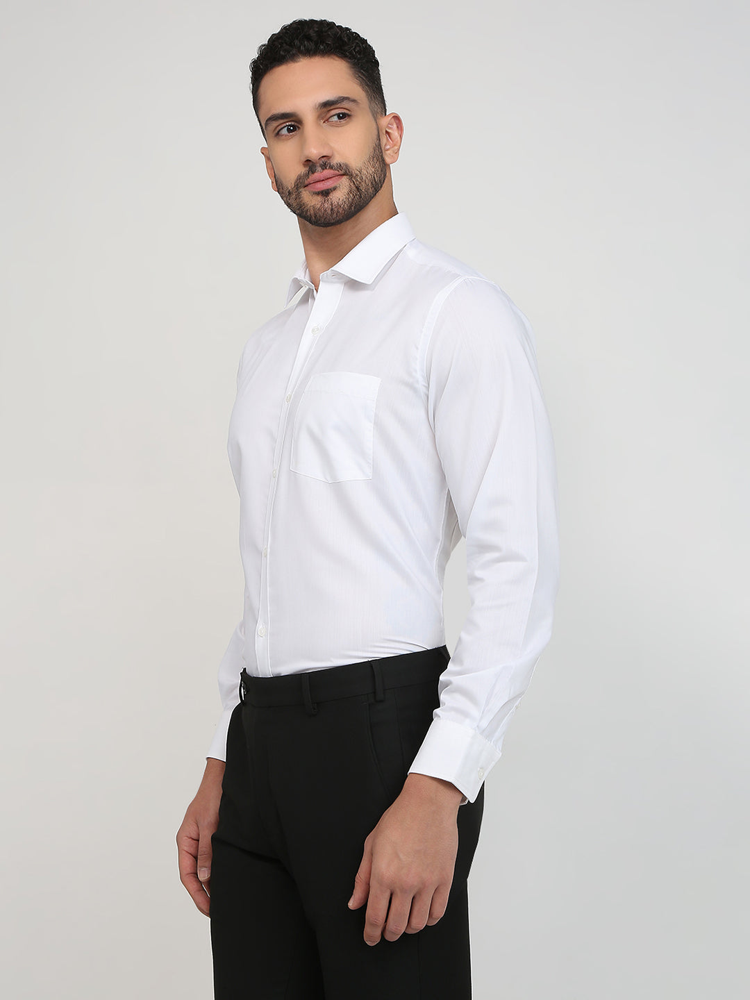 Park Avenue Men White Structure Slim Fit Cotton Blend Formal Shirt