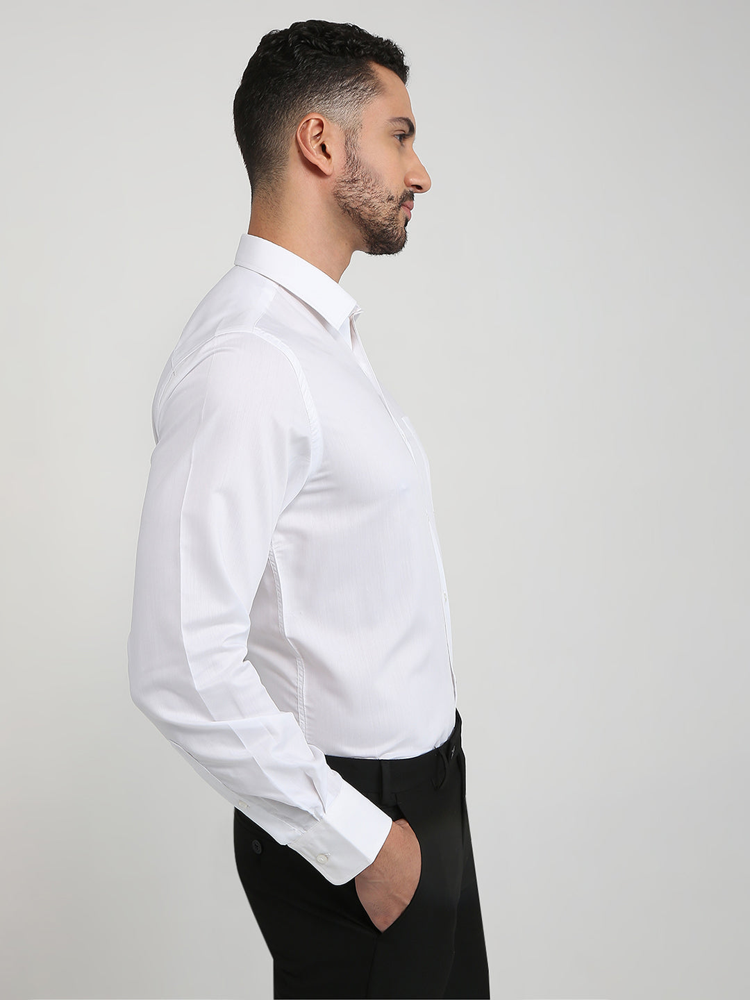 Park Avenue Men White Structure Slim Fit Cotton Blend Formal Shirt