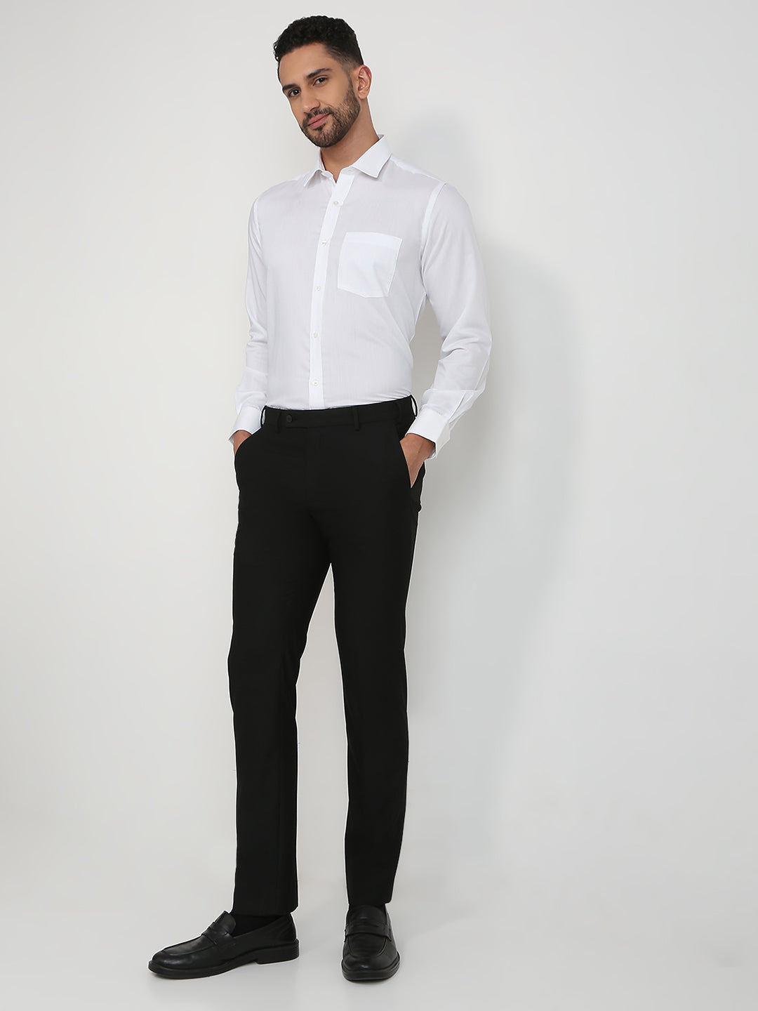 Park Avenue Men White Structure Slim Fit Cotton Blend Formal Shirt