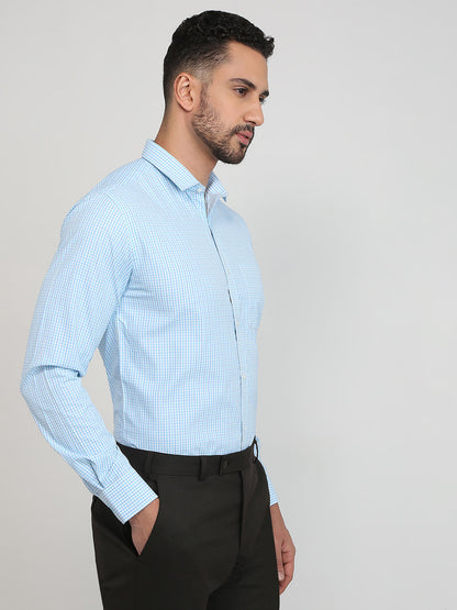 Park Avenue Men Blue Checks Slim Fit Cotton Blend Formal Shirt