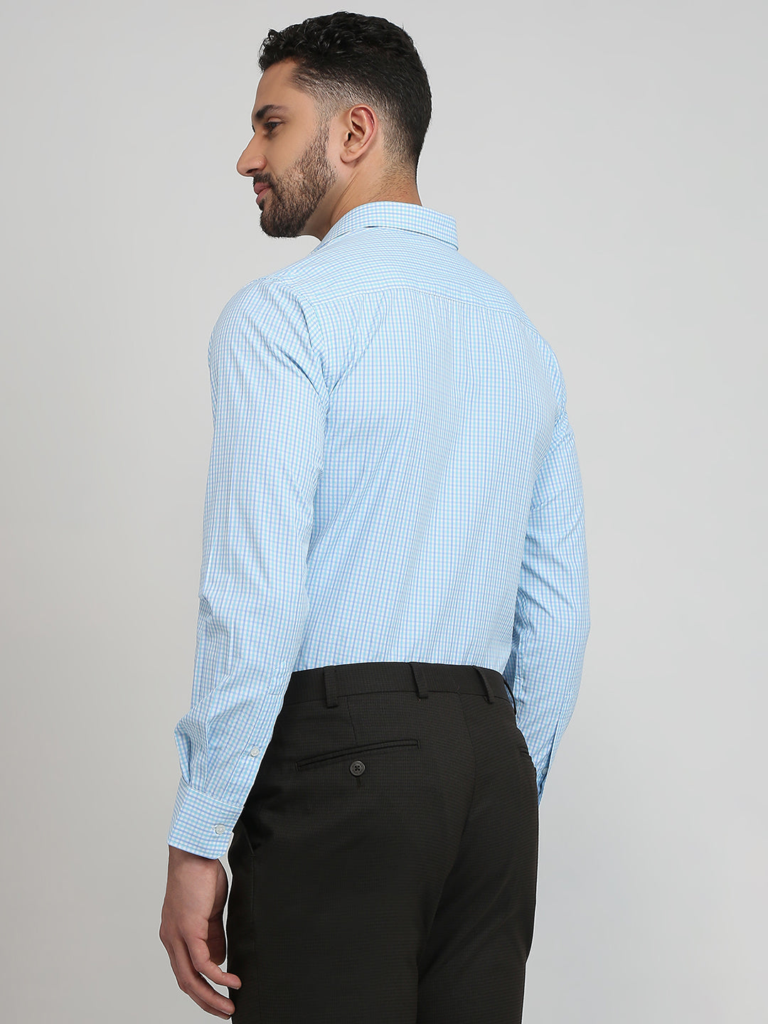 Park Avenue Men Blue Checks Slim Fit Cotton Blend Formal Shirt