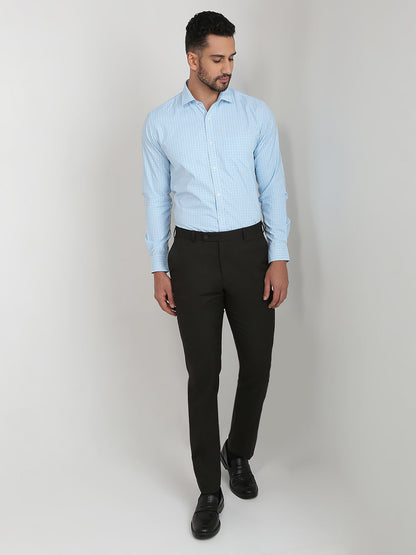 Park Avenue Men Blue Checks Slim Fit Cotton Blend Formal Shirt