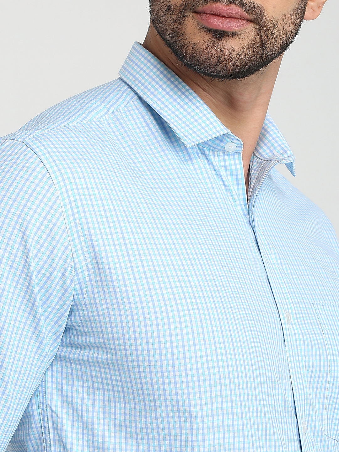 Park Avenue Men Blue Checks Slim Fit Cotton Blend Formal Shirt