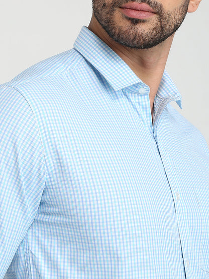 Park Avenue Men Blue Checks Slim Fit Cotton Blend Formal Shirt