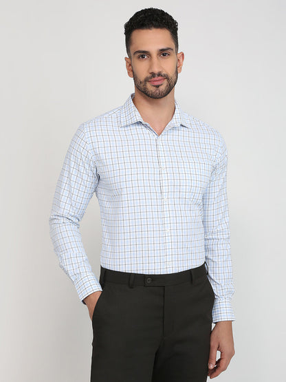 Park Avenue Men Blue Checks Slim Fit Cotton Blend Formal Shirt