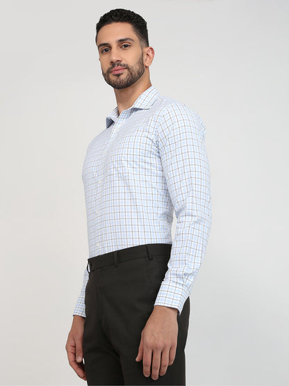 Park Avenue Men Blue Checks Slim Fit Cotton Blend Formal Shirt