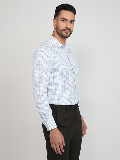 Park Avenue Men Blue Checks Slim Fit Cotton Blend Formal Shirt